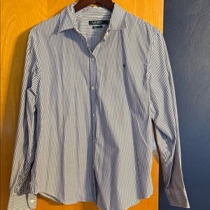Ralph Lauren Striped Button Down Shirt in Navy and White